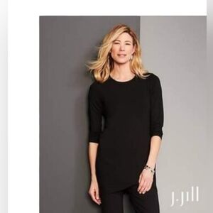 J. Jill Women's Size Large Wearever 3/4 Sleeve Jersey Knit Pullover Top in Black